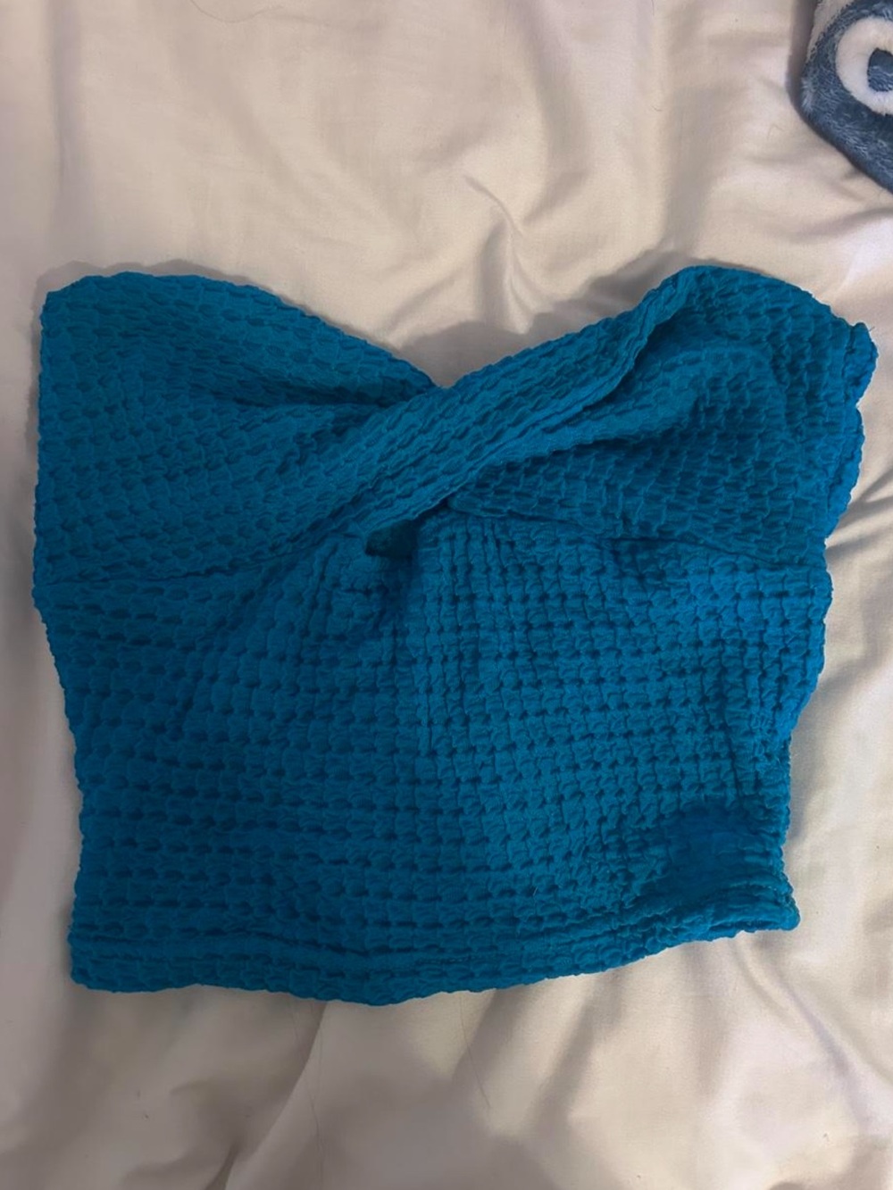 SHEIN Blue Waffle Knit Strapless Bandeau Top